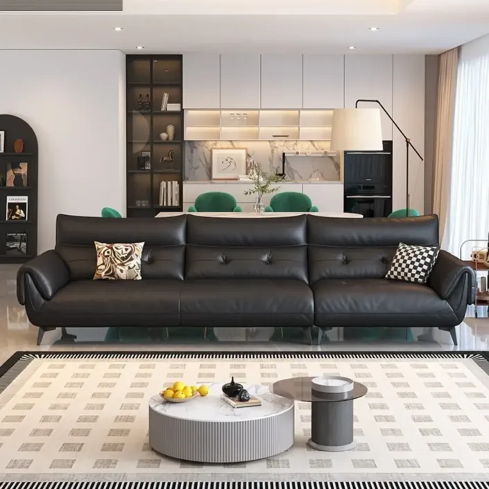 Compact-style straight-back leather sofa