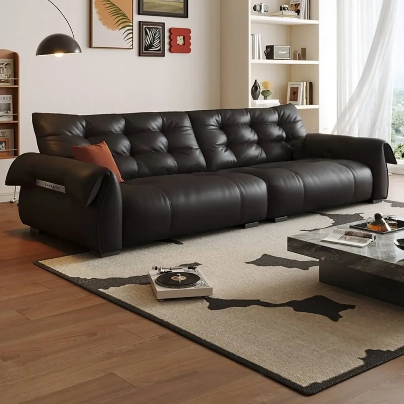 主图-01-440 Globe Furnishings - Swan-Neck Armrest Italian Leather Sofa