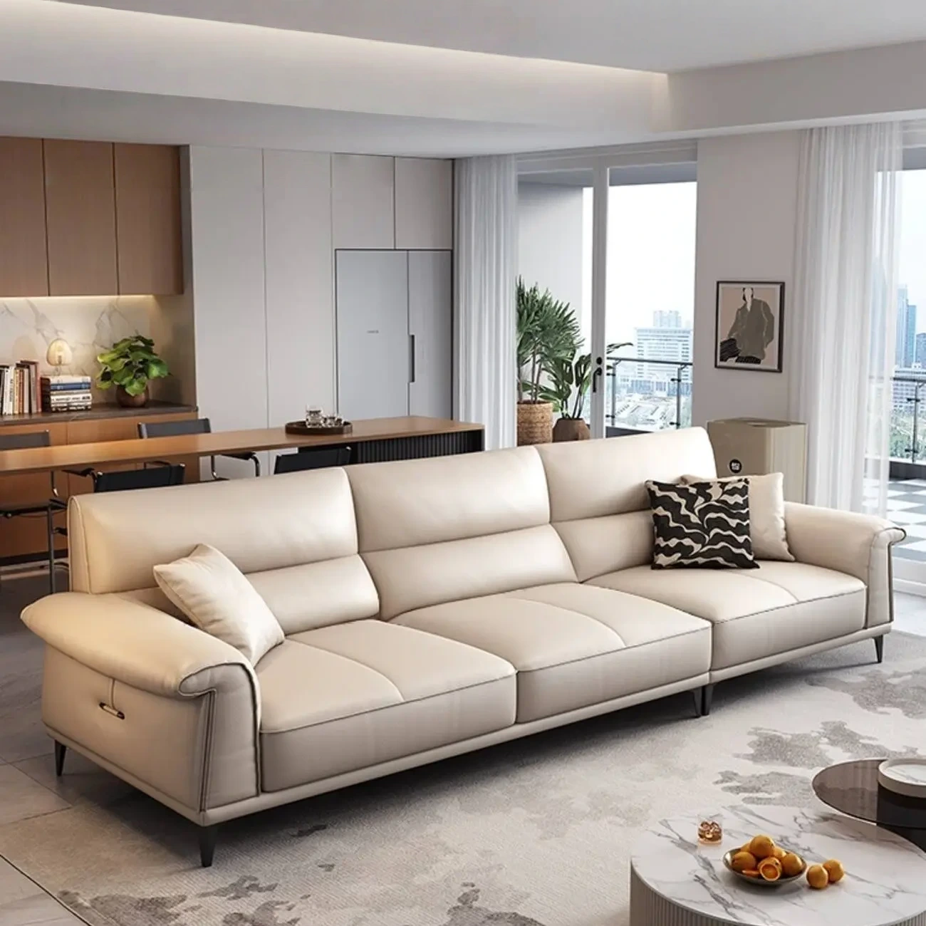 主图-01-442 Globe Furnishings - Luxury Minimalist Comfortable Leather Sofa