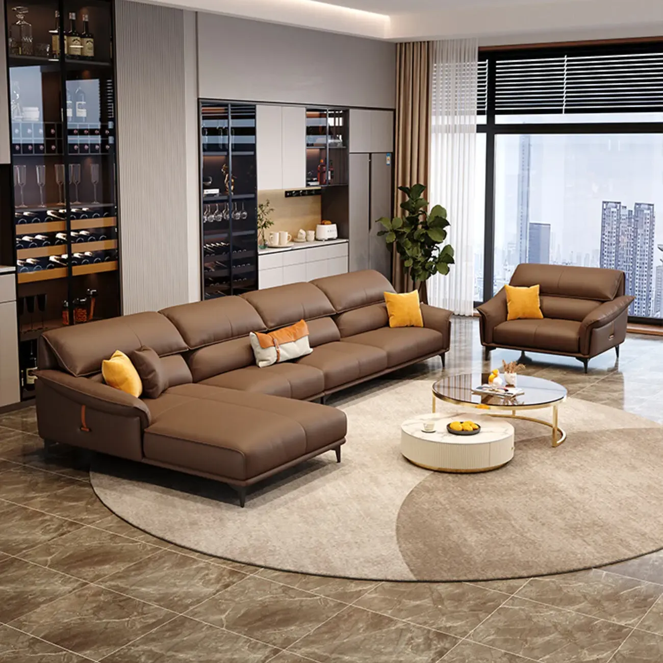 主图-01 Globe Furnishings - Italian minimalist top-grain leather corner sofa set