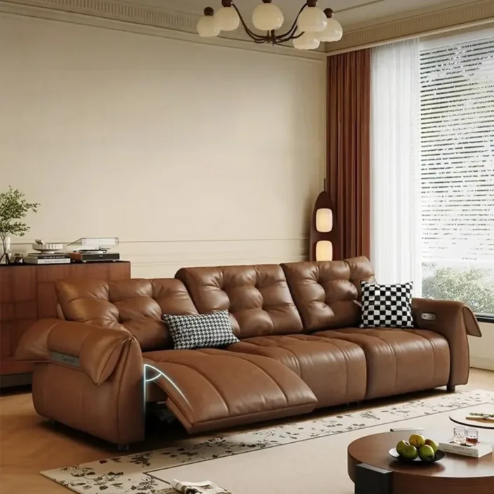 Oil Wax Leather Swan Electric Recliner Sofa