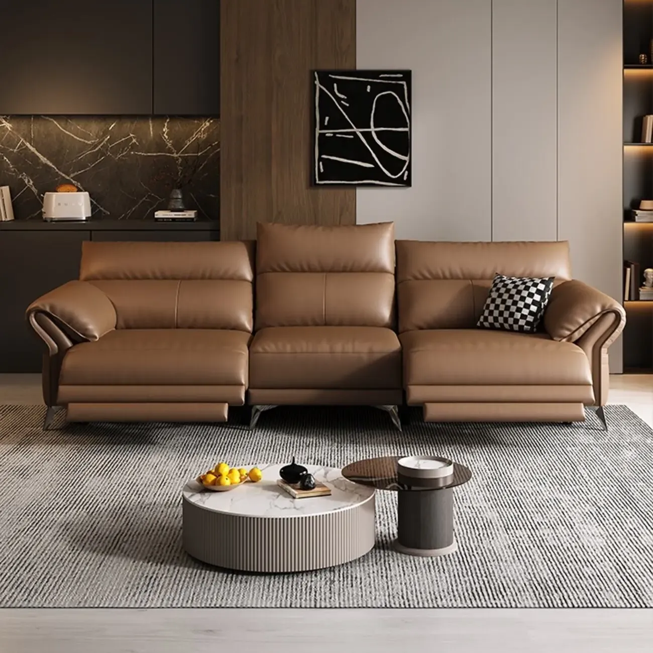 主图-01 Globe Furnishings - Italian Multifunctional Full-Grain Leather Sofa