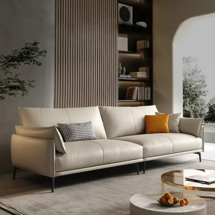 Italian Minimalist Top-Grain Leather Designer Sofa