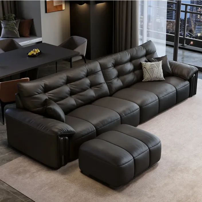 Globe Furnishings - Italian Piano Key Straight-Line Top-Grain Leather Sofa Globe Furnishings - Italian Piano Key Straight-Line Top-Grain Leather Sofa