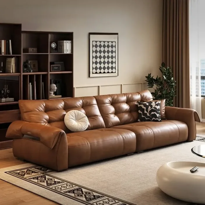Globe Furnishings - Oil Wax Leather Extra Deep Seat Straight Row Swan Leather Sofa Globe Furnishings - Oil Wax Leather Extra Deep Seat Straight Row Swan Leather Sofa
