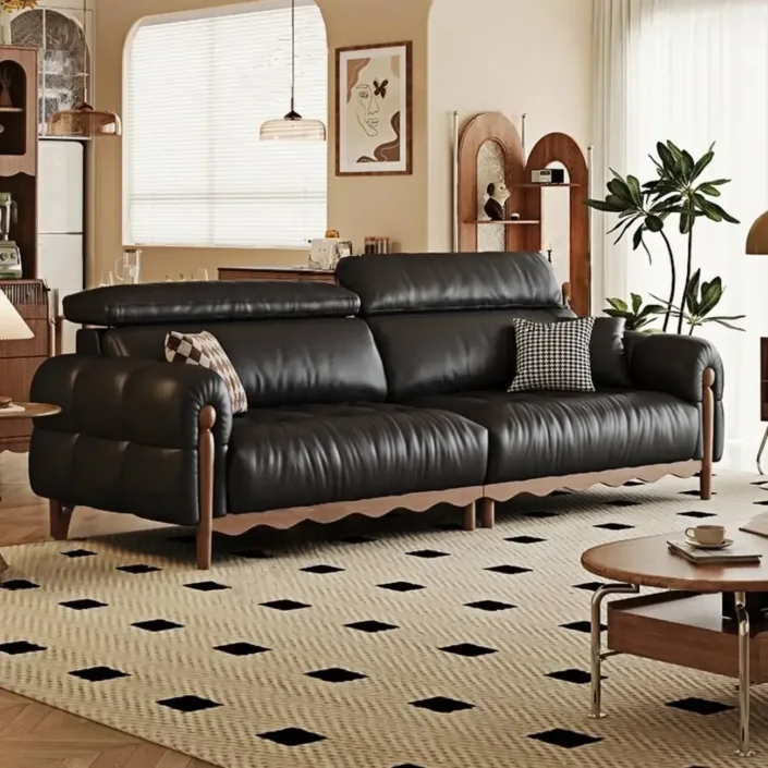 French retro style elegant leather sofa