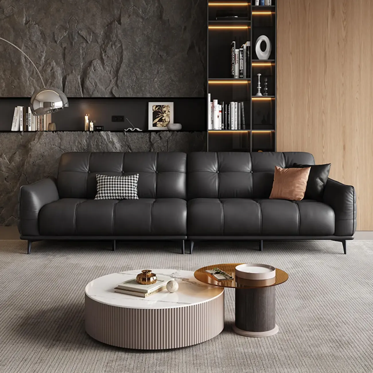 主图-01 Globe Furnishings - Straight-row leather sofa with glass legs
