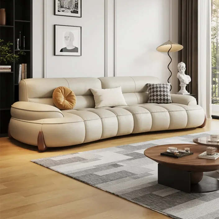 Creamy wind piano key arc-shaped leather sofa