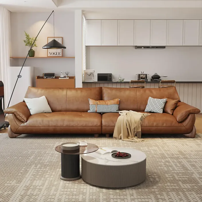 Globe Furnishings - Italian Vintage Style Oil-Waxed Leather Straight-Line Sofa Globe Furnishings - Italian Vintage Style Oil-Waxed Leather Straight-Line Sofa