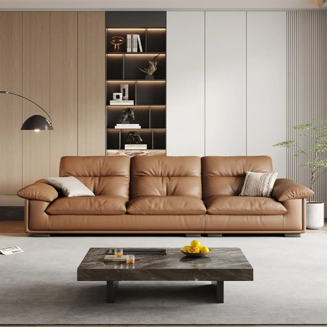 主图-01 Globe Furnishings - Modern Minimalist Italian Leather Sofa