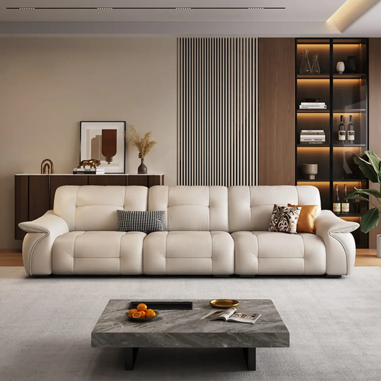主图-01 Globe Furnishings - Italian Light Luxury Cream Leather Straight Sofa