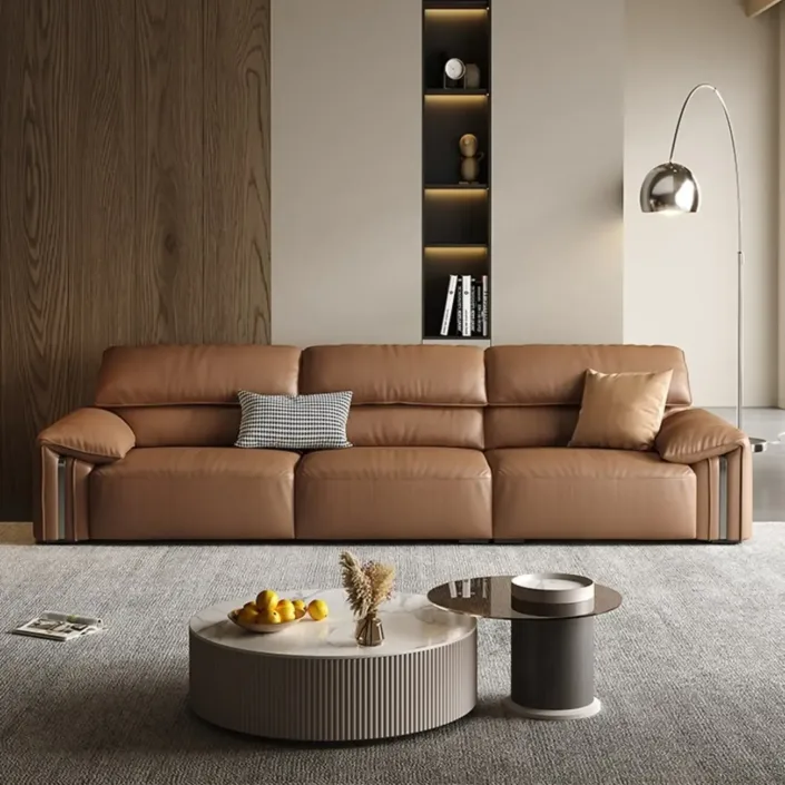 Italian Minimalist Light Luxury Top-Grain Leather Sofa