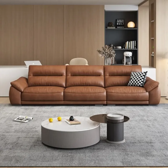 Globe Furnishings - Oil-wax leather retro-style modern American straight sofa Globe Furnishings - Oil-wax leather retro-style modern American straight sofa