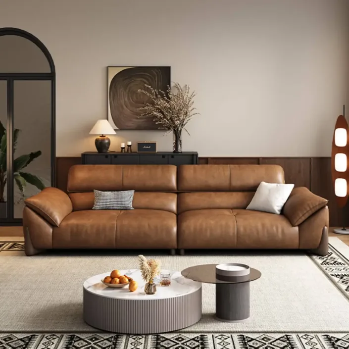 Italian light luxury oil-wax leather sofa
