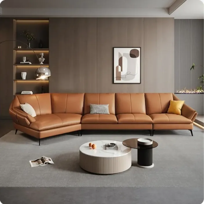Light Luxury Minimalist Leather Chaise Lounge Sofa