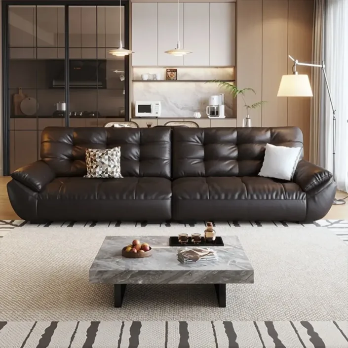 Italian cloud-like top-grain leather sofa