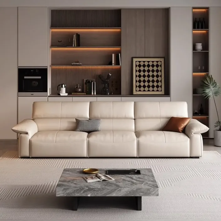 Italian genuine leather electric multi-functional sofa bed