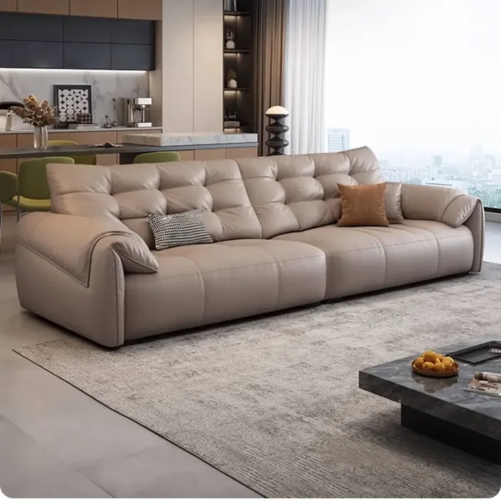 Italian-style straight-line top-grain leather sofa