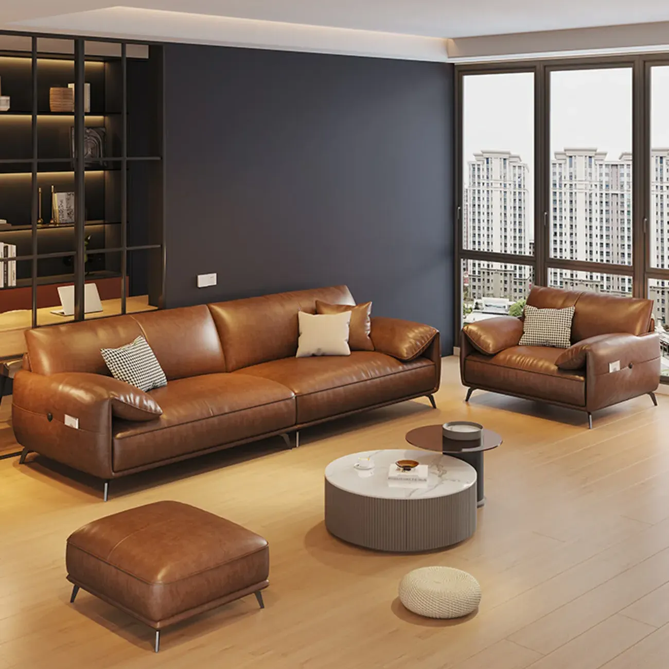 主图-01 Globe Furnishings - Oil-wax leather light luxury Italian straight-line sofa