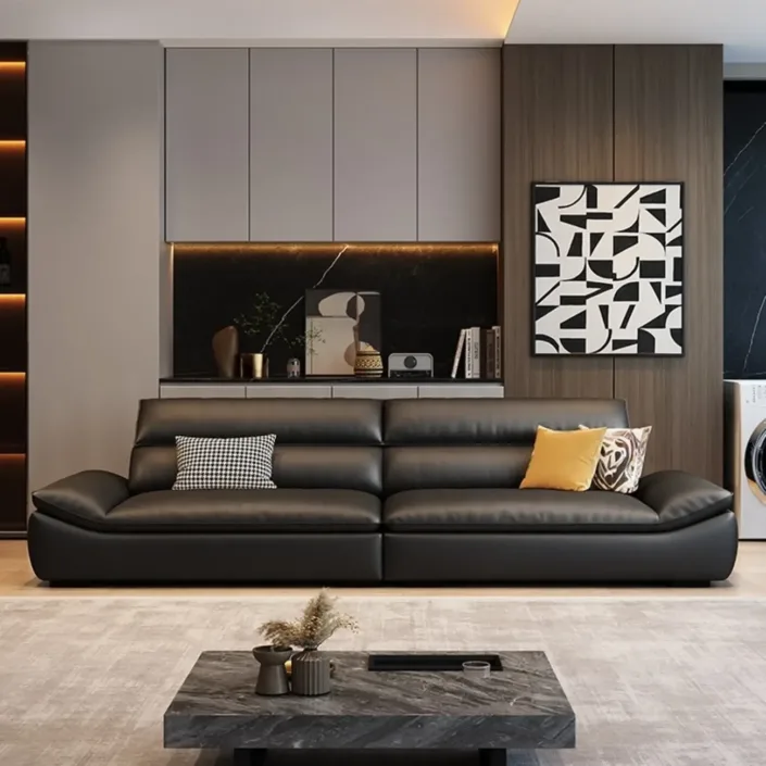 Globe Furnishings - Italian Minimalist Top-Grain Leather Sailboat Sofa Globe Furnishings - Italian Minimalist Top-Grain Leather Sailboat Sofa