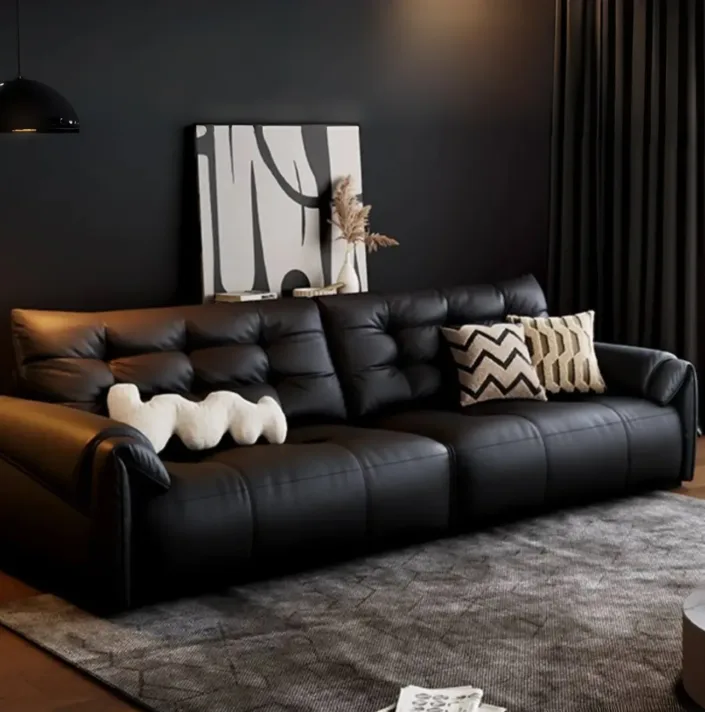Modern Minimalist Italian Top-Grain Leather Sofa