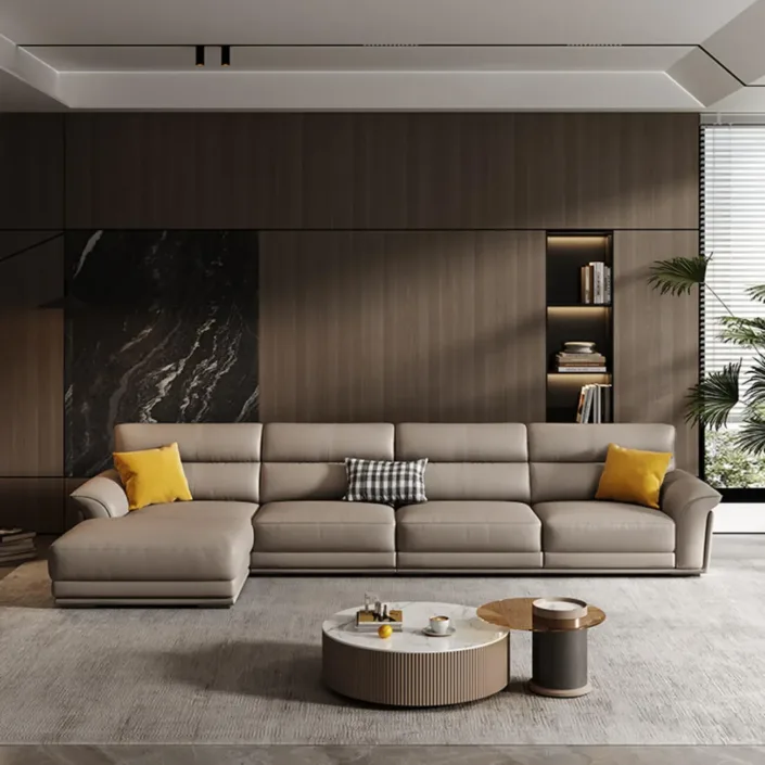 Italian minimalist light luxury top-grain leather sofa