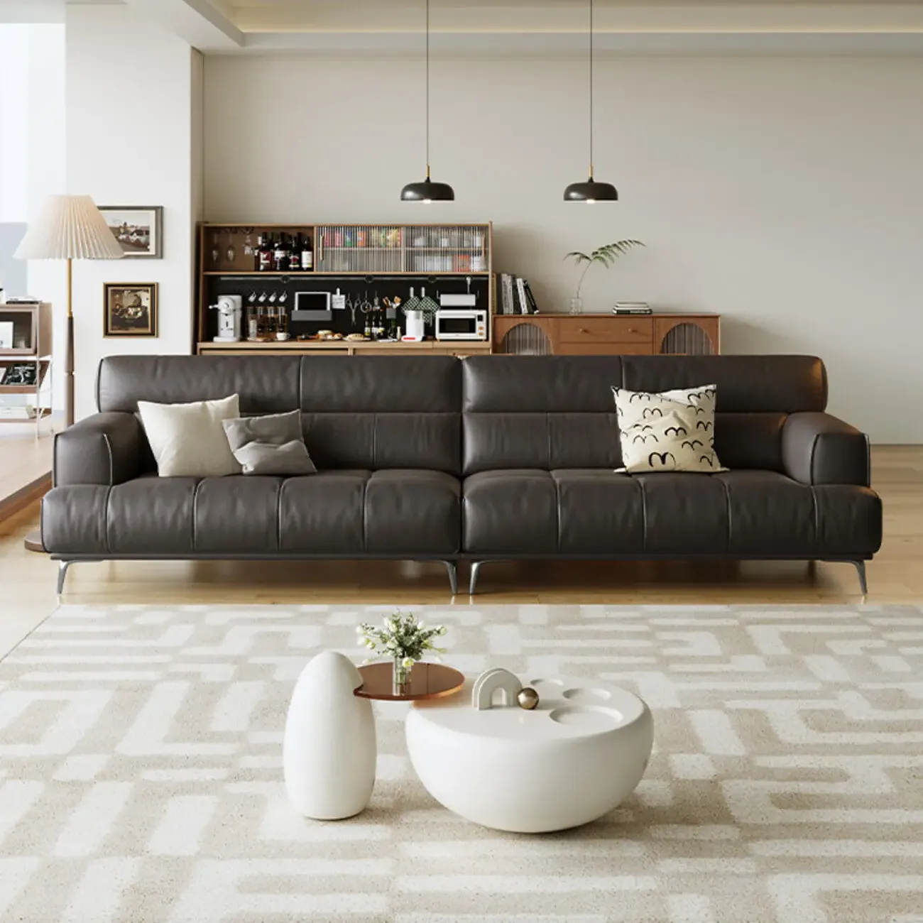 主图-01 Globe Furnishings - Italian-style immersive genuine leather sofa