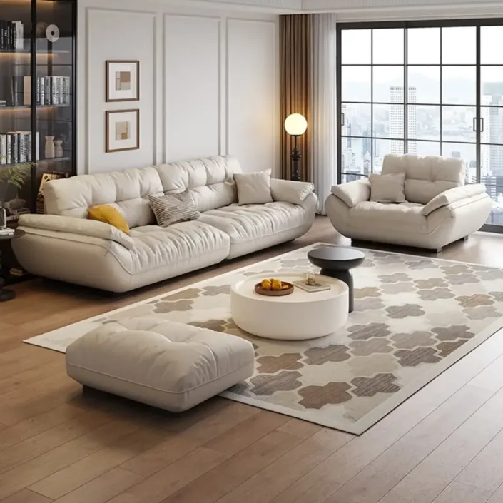 Luxury-inspired modern beige leather sofa