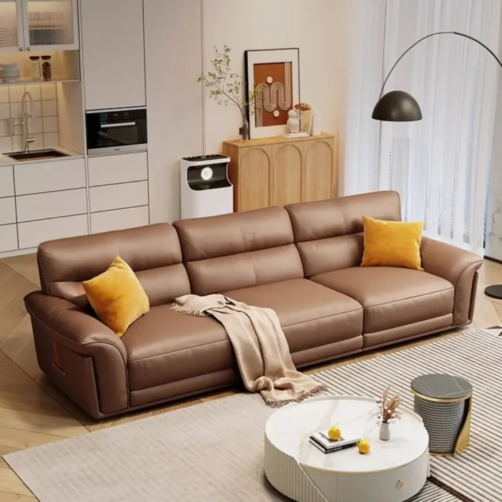 Italian Minimalist Light Luxury Top-Grain Leather Sofa