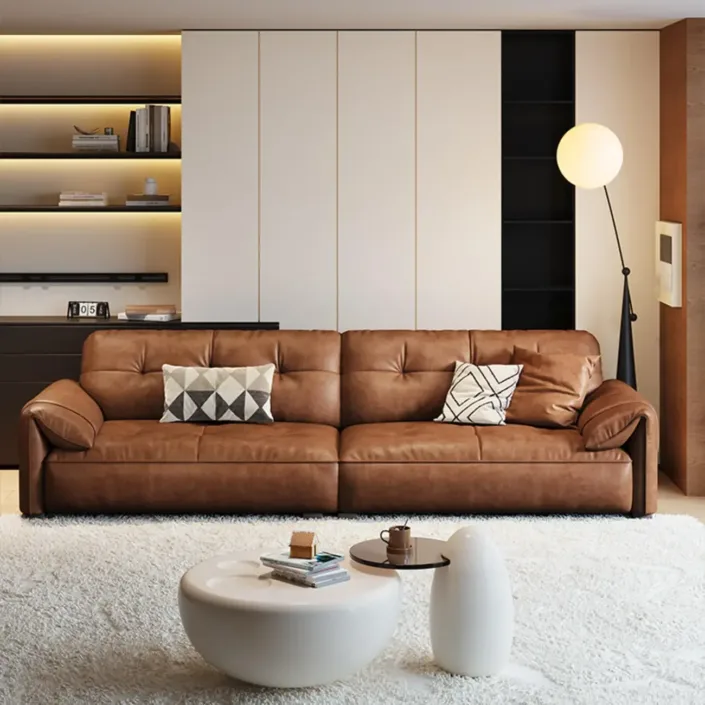 Vintage-inspired Luxury Oil-Waxed Leather Sofa