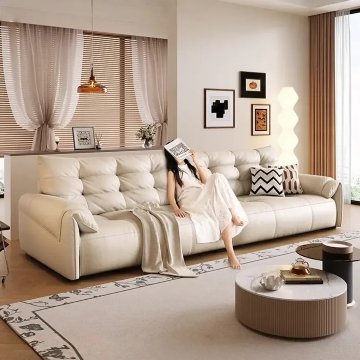 Modern Minimalist Elephant Ear Top-Grain Leather Sofa
