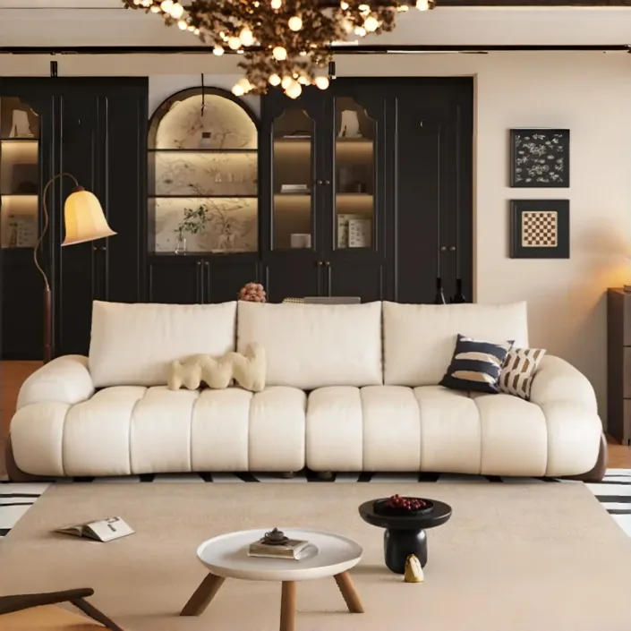 Simple curved genuine leather sofa