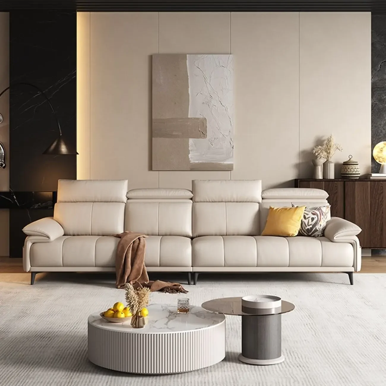 主图-01 Globe Furnishings - Italian Minimalist Light Luxury Top-Grain Leather Sofa
