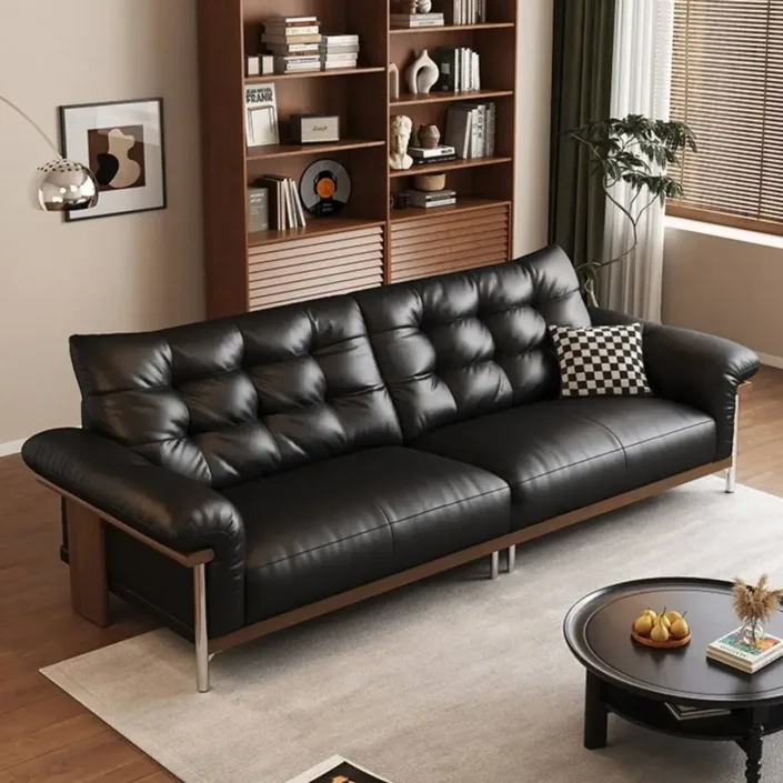 Top Grain Leather Vintage Straight Sofa