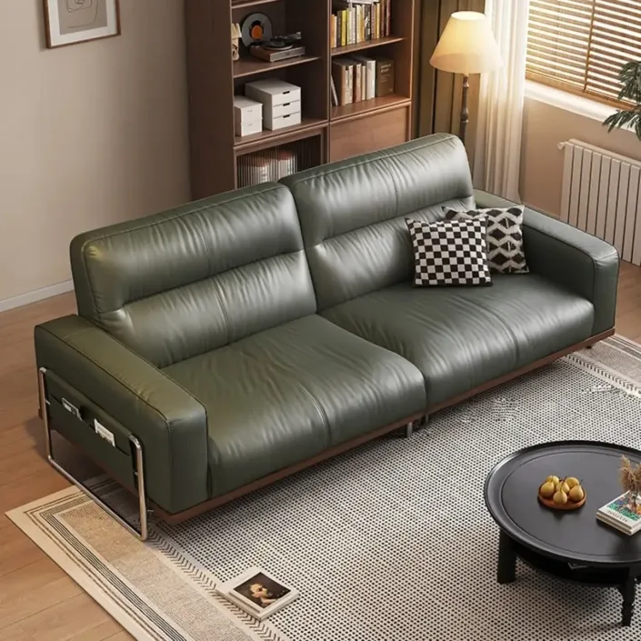 Solid Wood Italian Vintage New Leather Sofa