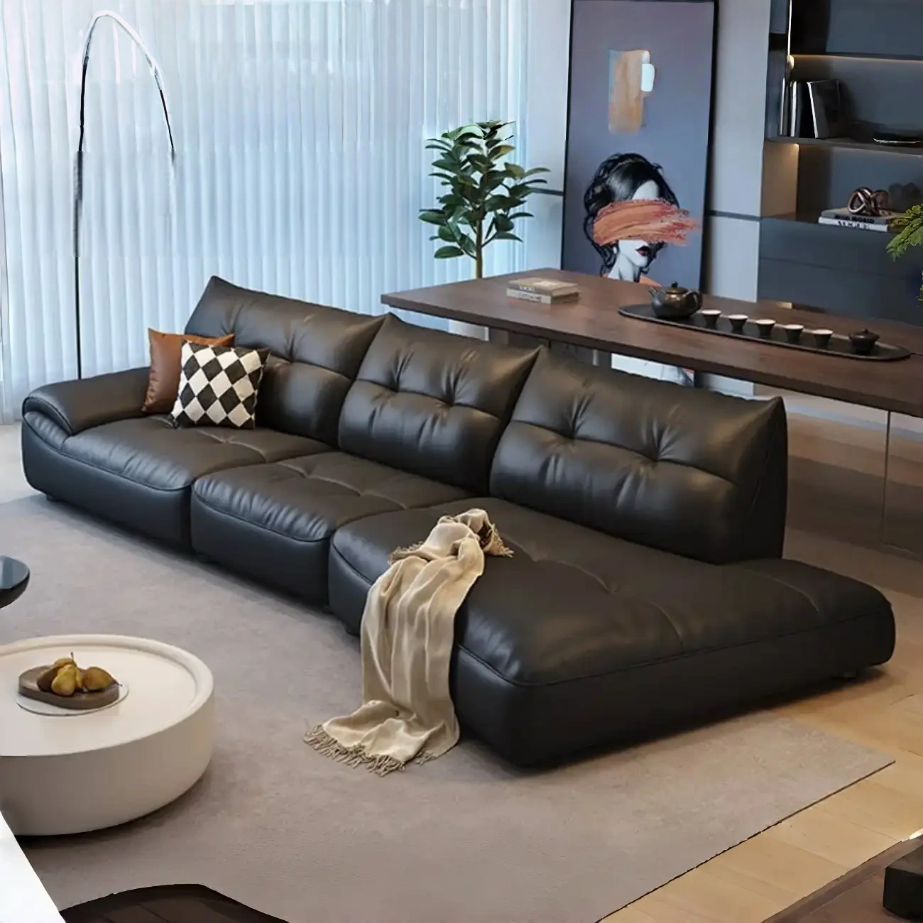 主图-01-524 Globe Furnishings - Corner-shaped leather sofa with top-grain cowhide