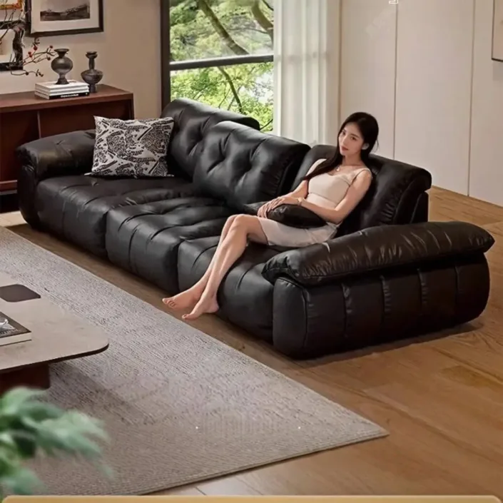 Italian meringue top layer yellow cowhide genuine leather sofa