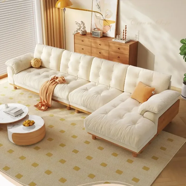 Globe Furnishings - Vintage-Style Solid Wood Cloud-Pattern Upholstered Sofa Globe Furnishings - Vintage-Style Solid Wood Cloud-Pattern Upholstered Sofa