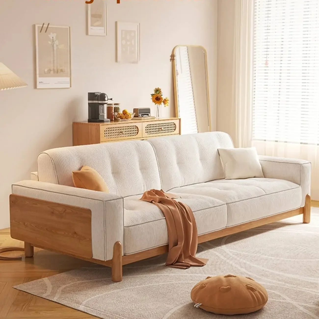 主图-01 Globe Furnishings - Rustic Wooden Sofa with Corduroy Cushions