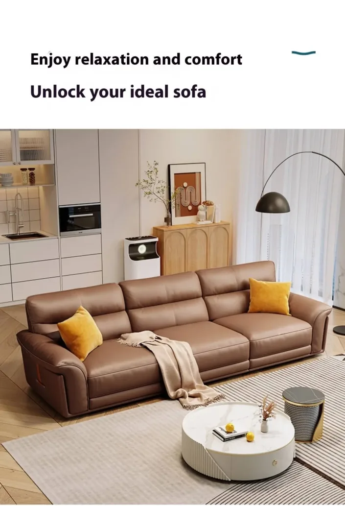 New Italian Top-Grain Leather Light Luxury Modern Sofa.