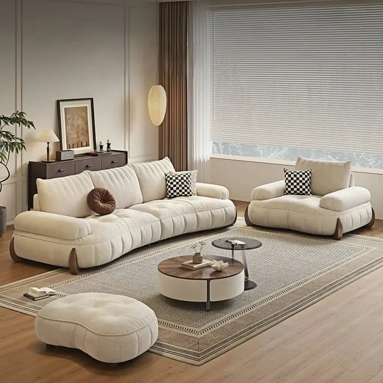 主图-01 Globe Furnishings - Modern Cream-Style Fabric Sofa