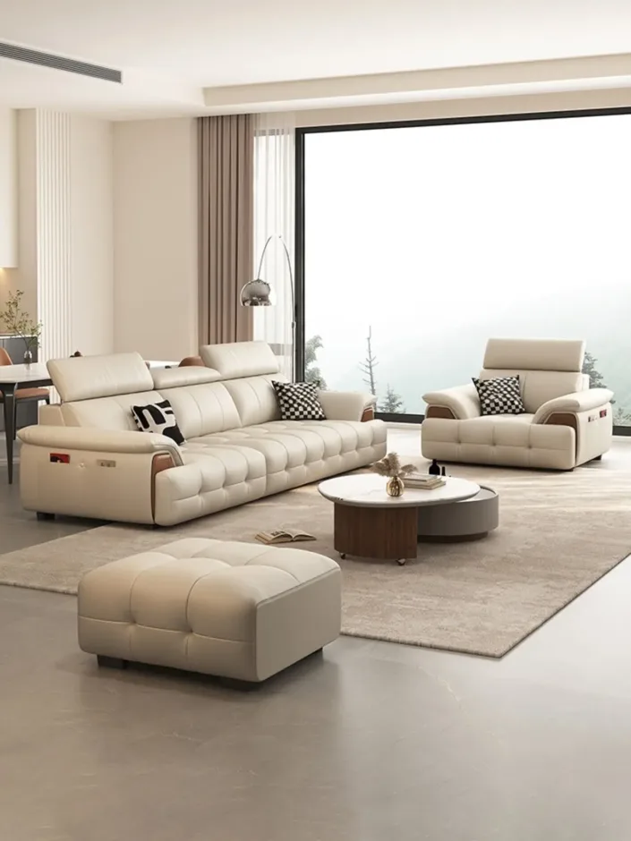 Italian New Genuine Top-Grain Leather Sofa with Solid Wood Frame