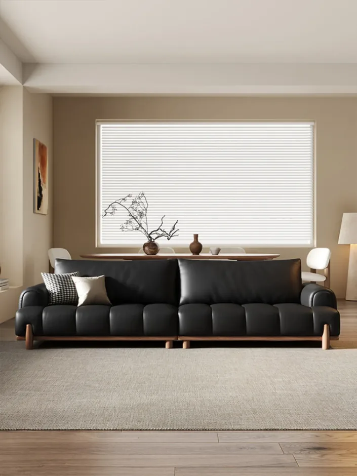 Black genuine leather cloud-shaped sofa