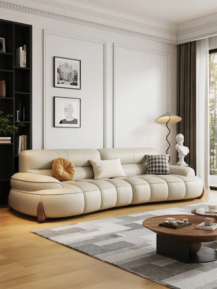 Creamy wind piano key arc-shaped leather sofa