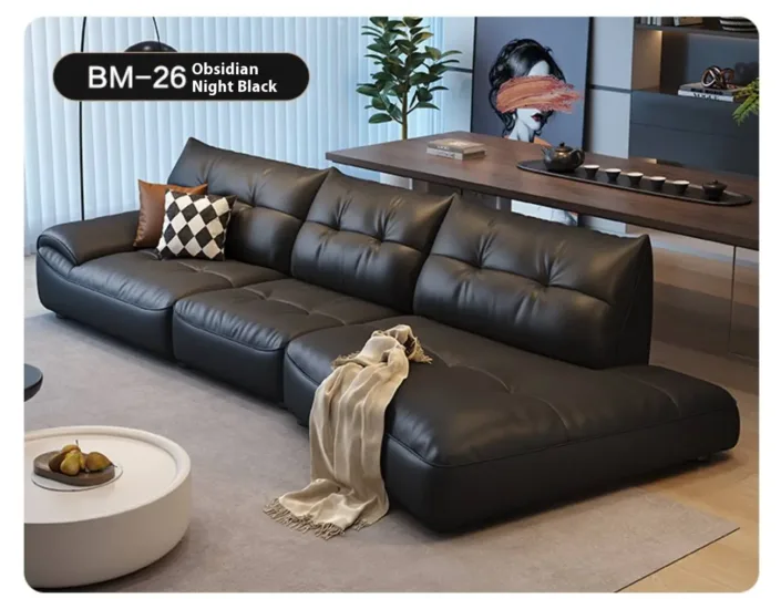 Corner-shaped leather sofa with top-grain cowhide