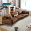 Italian Luxury Nappa Top Grain Leather Straight-Line Oiled Wax Sofa
