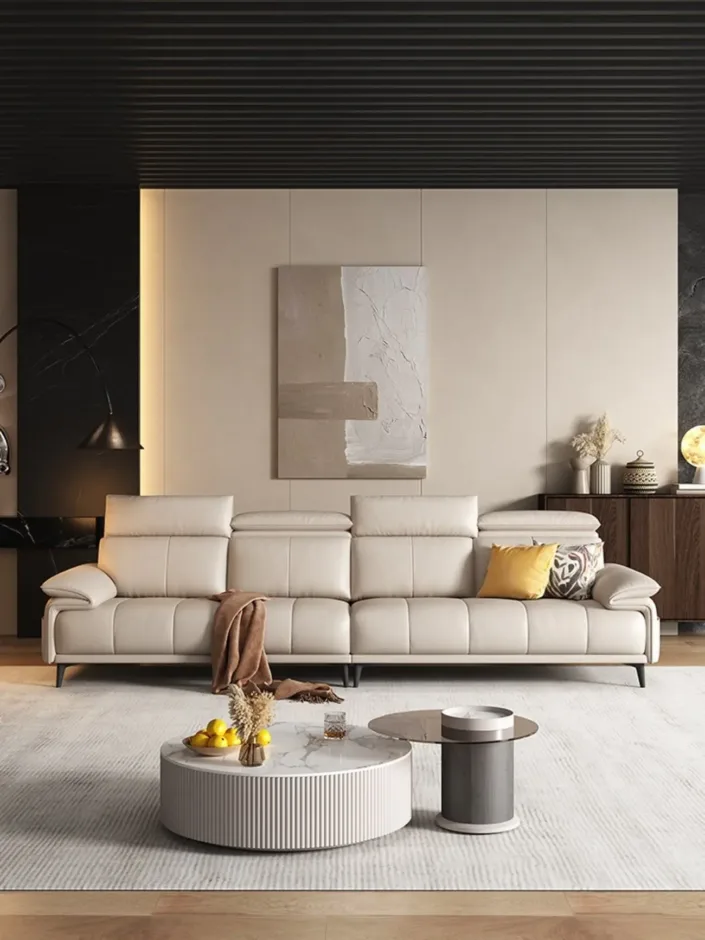 Italian Minimalist Light Luxury Top-Grain Leather Sofa