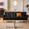 Designer style straight-line black genuine leather sofa