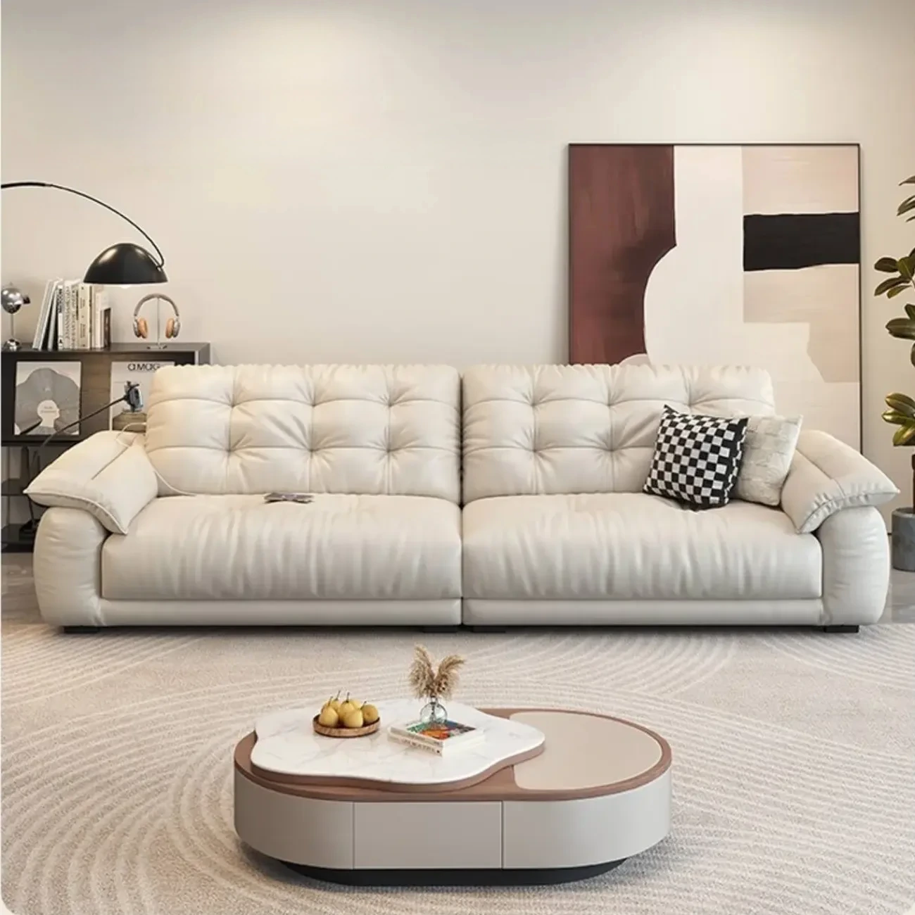 主图-02-27 Globe Furnishings - Cream-Style Multifunctional Charging Leather Sofa