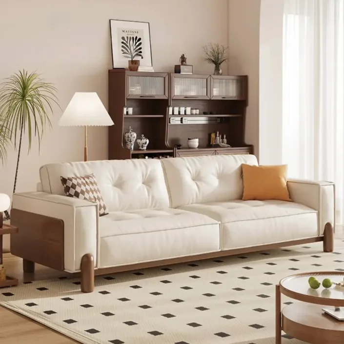 Vintage-Style Straight-Back Leather Sofa